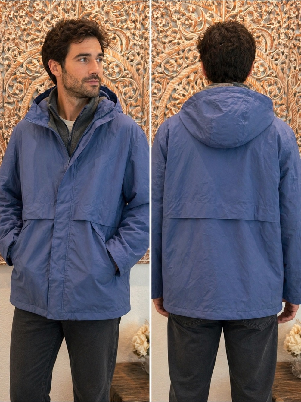 Lands’ End Men’s Hooded Rain Jacket Blue Medium-Lightweight Waterproof NWOT - Picture 7 of 15
